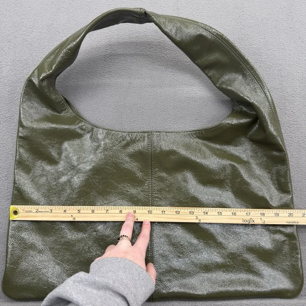 Arket Shiny Leather Hobo Shoulder Bag Khaki Green Large Oversized